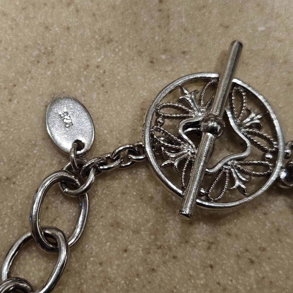 Rare Vintage Monica Rich Kosann Silver Charm Rolo Toggle Filigree Bracelet — image 3 of 8